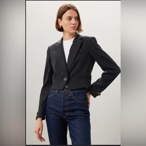 NEW Veronica Beard Girard Linen Blend Crop Jacket in Black size 0